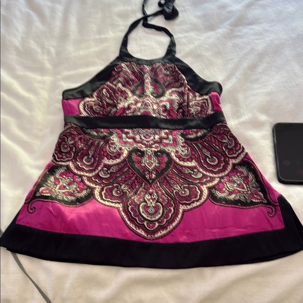 Pink and Black Embellished Halter Sundress Top